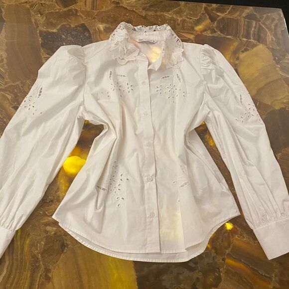 Zara embroidered/ crochet collar blouse, XL - Picture 2 of 15